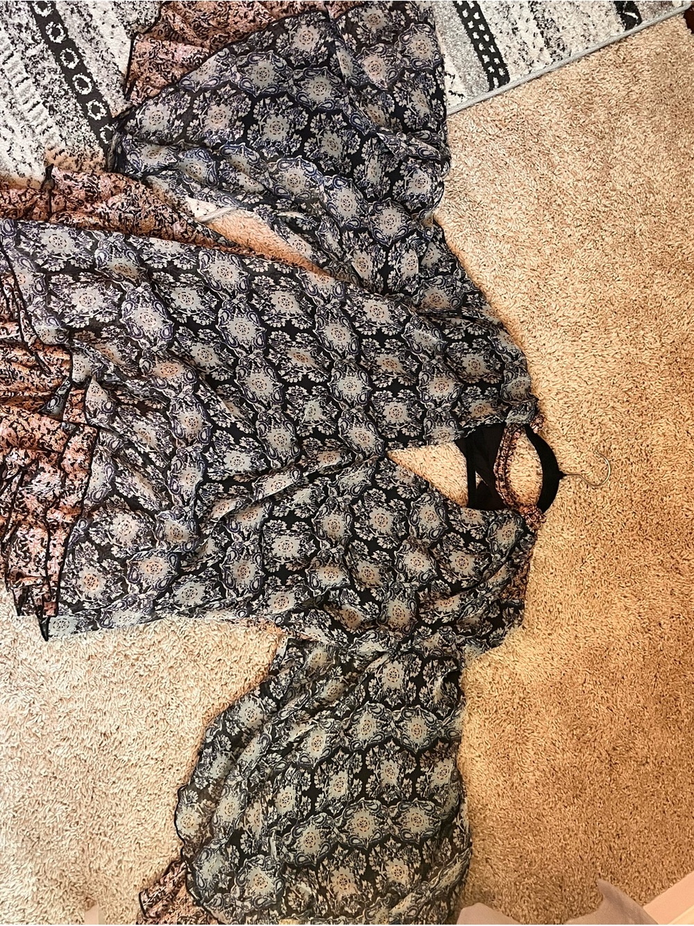 Free People Mixed Medallion Print Sheer Kimono in Black & Cream